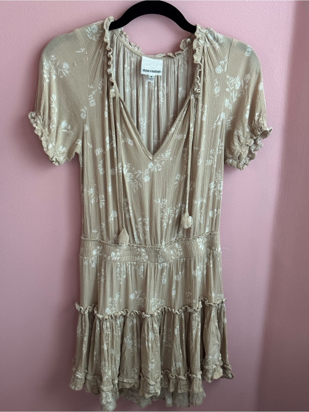 Cream Floral Ruffle Mini Dress